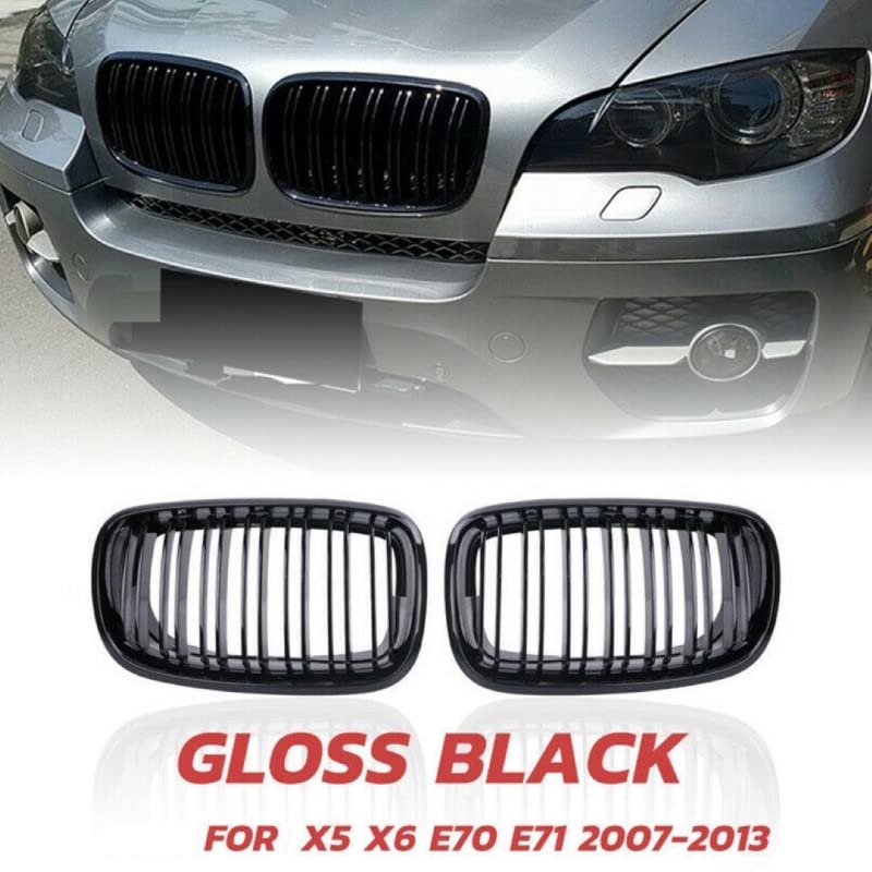 Front Bumper Grill Compatible With Bmw X5 E70 2006-2013 X6 E71 2007-2014 Front Bumper Grill Glossy Black