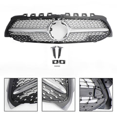 Front Bumper Grill Compatible With Mercedes Benz A Class W177 A250 A200 A45 2019-2023 Front Bumper Grill W177 Grill Diamond Silver