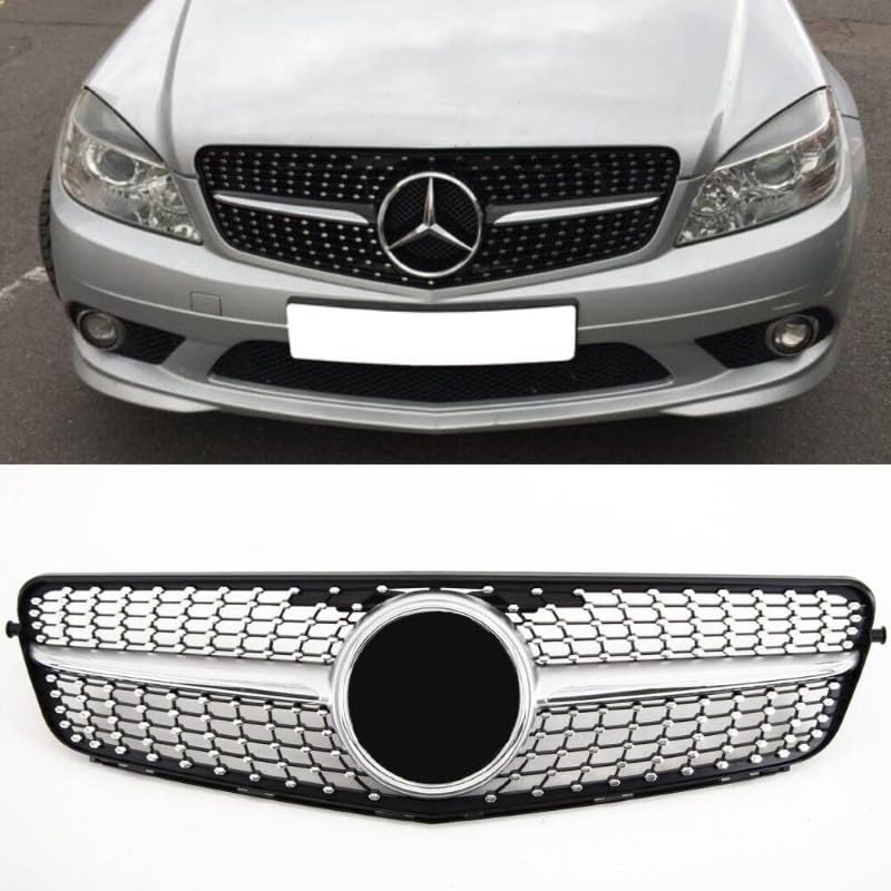 Front Bumper Grill Compatible With Mercedes Benz C Class W204 2007-2014 Front Bumper Grill W204 Grill Diamond Silver