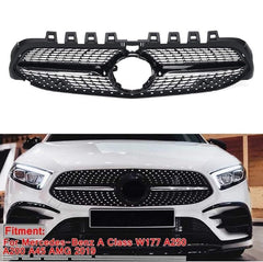 Front Bumper Grill Compatible With Mercedes Benz A Class W177 A250 A200 A45 2019-2023 Front Bumper Grill W177 Grill Diamond Black