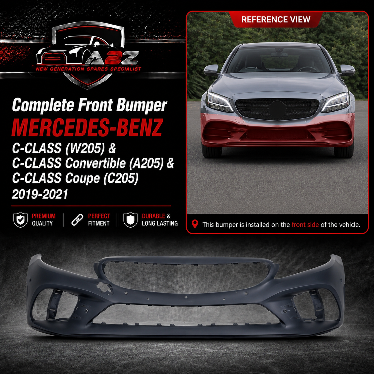 Complete Front Bumper A2058802305 2058802305 Compatible With MERCEDES-BENZ & C-CLASS (W205) & C-CLASS Convertible (A205) & C-CLASS Coupe (C205) Tag No.274