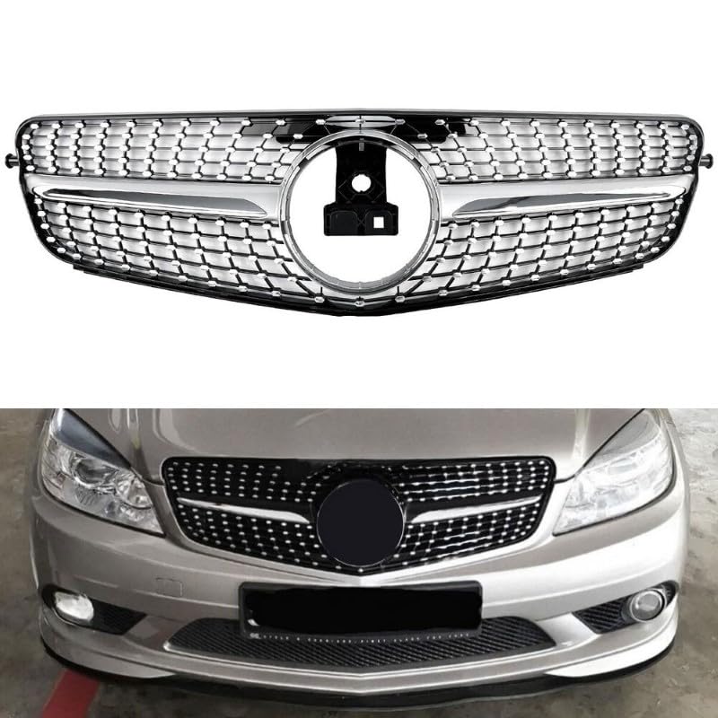 Front Bumper Grill Compatible With Mercedes Benz C Class W204 2007-2014 Front Bumper Grill W204 Grill Diamond Silver