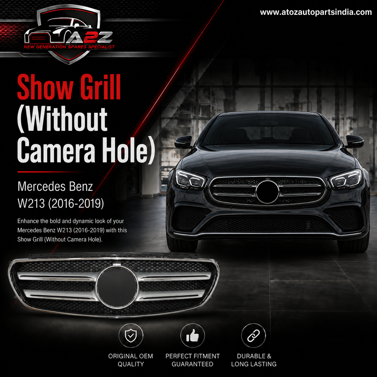 Show Grill (Without Camera Hole) 2138880223 A2138880223 Compatible With Mercedes Benz E-Class (W213) (2016-2019) Tag No.71