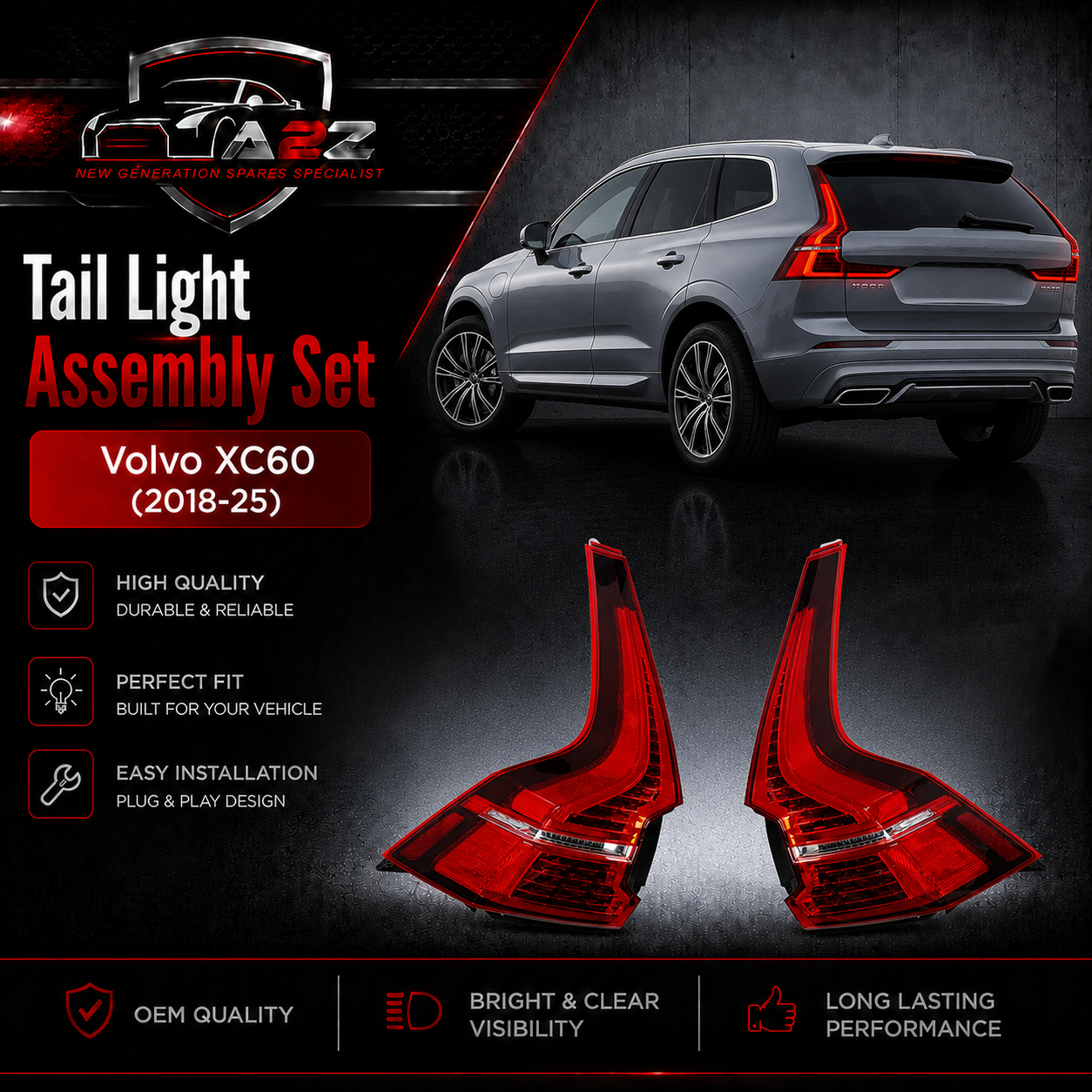 Tail Light Assembly Left 31689336 & Right 31689337 Compatible With Volvo XC60 (2018-25)