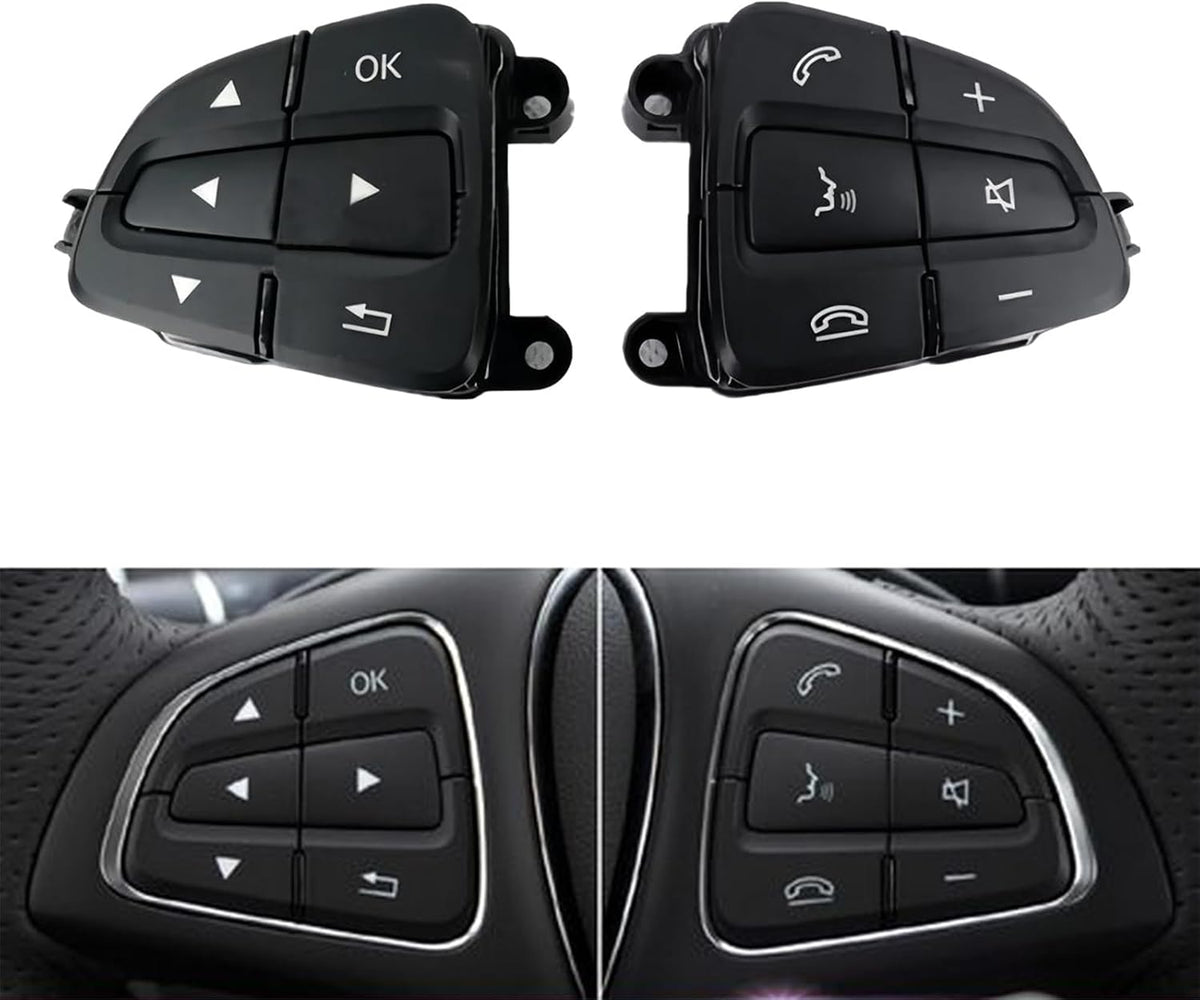 Mercedes-Benz 166/218 Complete Steering Wheel Switch Set (Black-Square) for W166, W156, W246, GLE, and B-Class - Left Hand 0999050600 and Right Hand 0999050700 Options Available Tag-SW-90