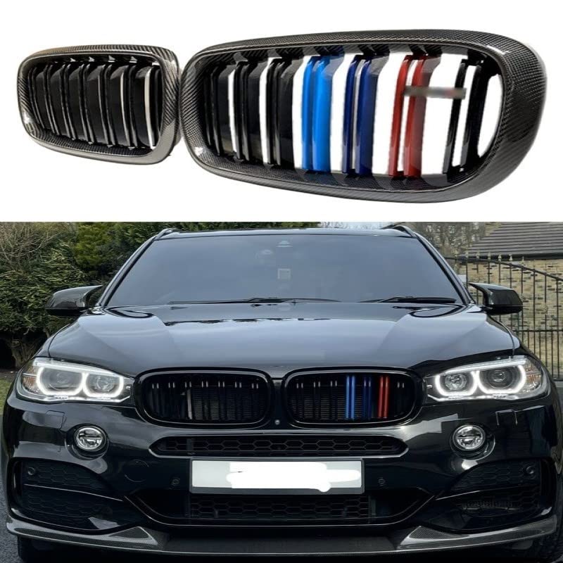 Front Bumper Grill Compatible With Bmw X5 F15 2014-2018 X6 F16 2015-2019 Front Bumper Grill Carbon Fiber Look M Colour
