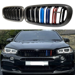 Front Bumper Grill Compatible With Bmw X5 F15 2014-2018 X6 F16 2015-2019 Front Bumper Grill Carbon Fiber Look M Colour