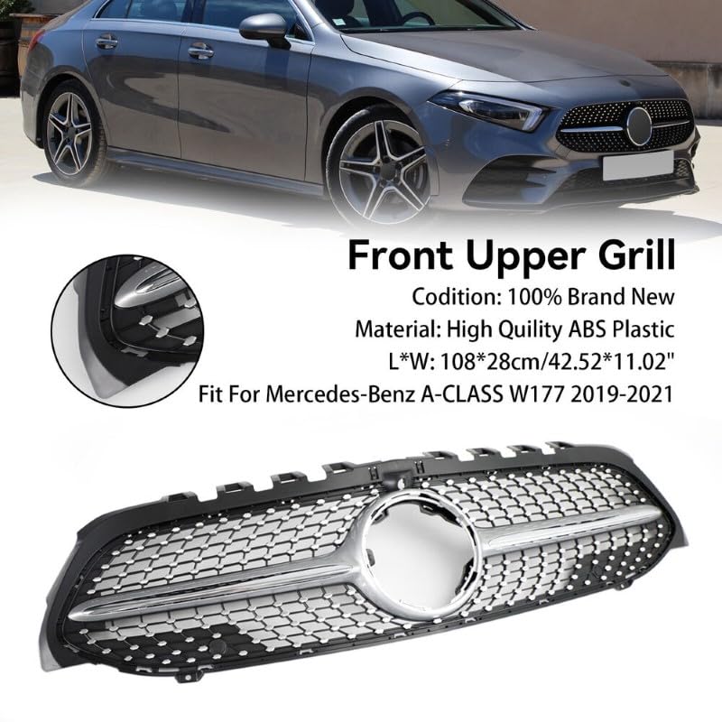 Front Bumper Grill Compatible With Mercedes Benz A Class W177 A250 A200 A45 2019-2023 Front Bumper Grill W177 Grill Diamond Silver