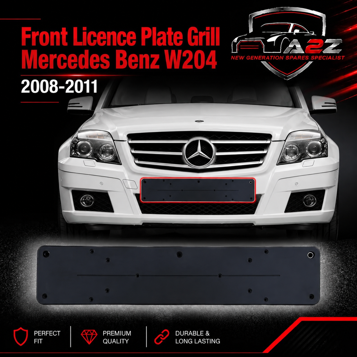Front Licence Plate Grill 2048171078 Compatible With Mercedes Benz W204 2008-11 Tag No.345