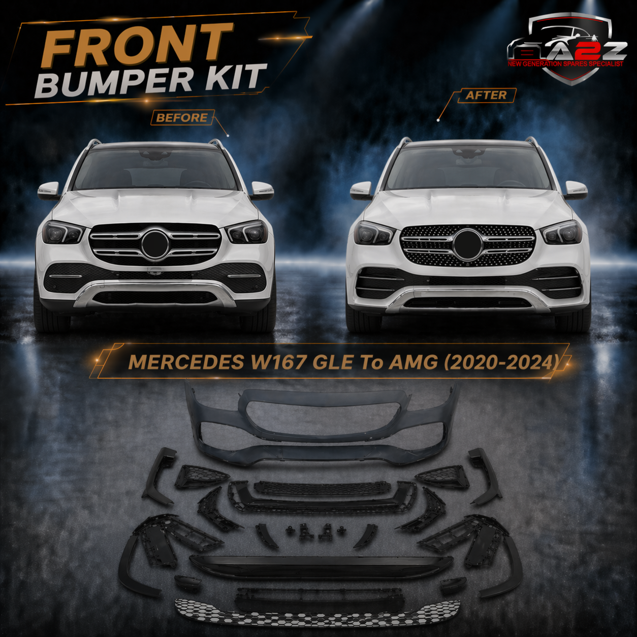 Front Bumper Kit Compatible With Mercedes Benz W167 GLE Upgrade To Mercedes Benz AMG (2020-2024) FBK.202 (Shipping Cost Not Included In Price)