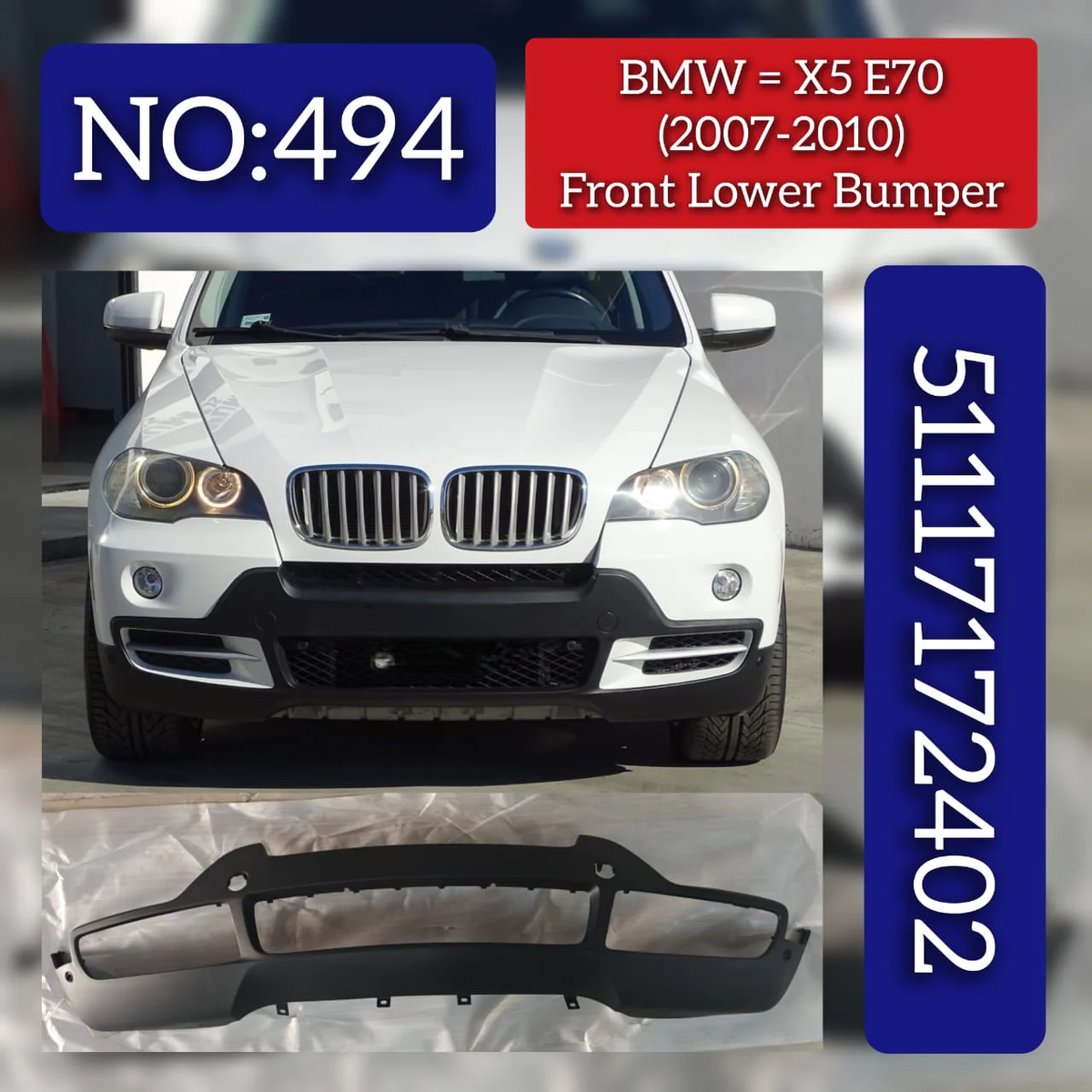 Front Bumper 51117172402 Compatible With BMW  X5 E70 2006-2014 Tag No.494