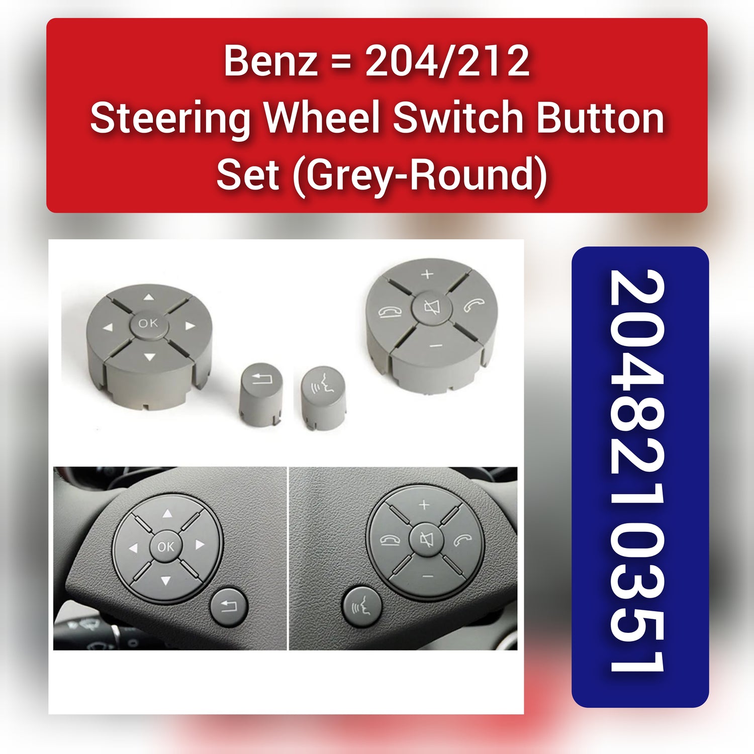 Grey-Round Steering Wheel Switch Control Buttons 2048210351 2048210451 A2048210351 A2048210451 Compatible with MERCEDES BENZ C-CLASS W204 & E-CLASS W212