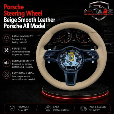 Full Beige Leather Steering Wheel Compatible With Porsche All Models