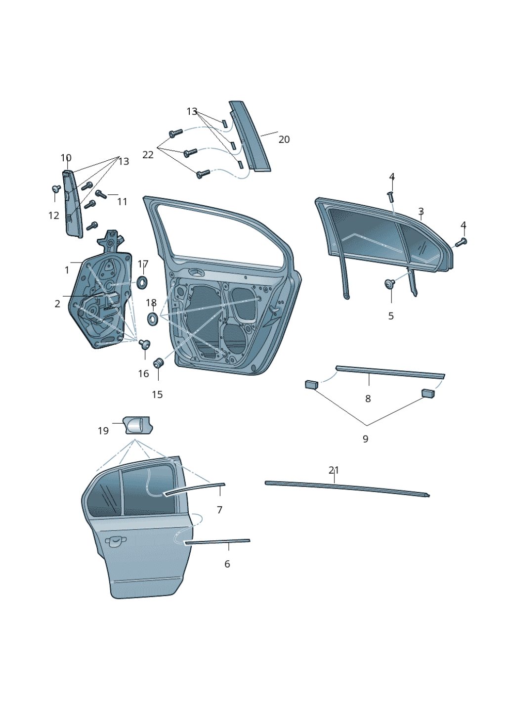 Rear Right Glass Machine (With Plate) 3T0839462 Compatible With SKODA SUPERB II (3T4)