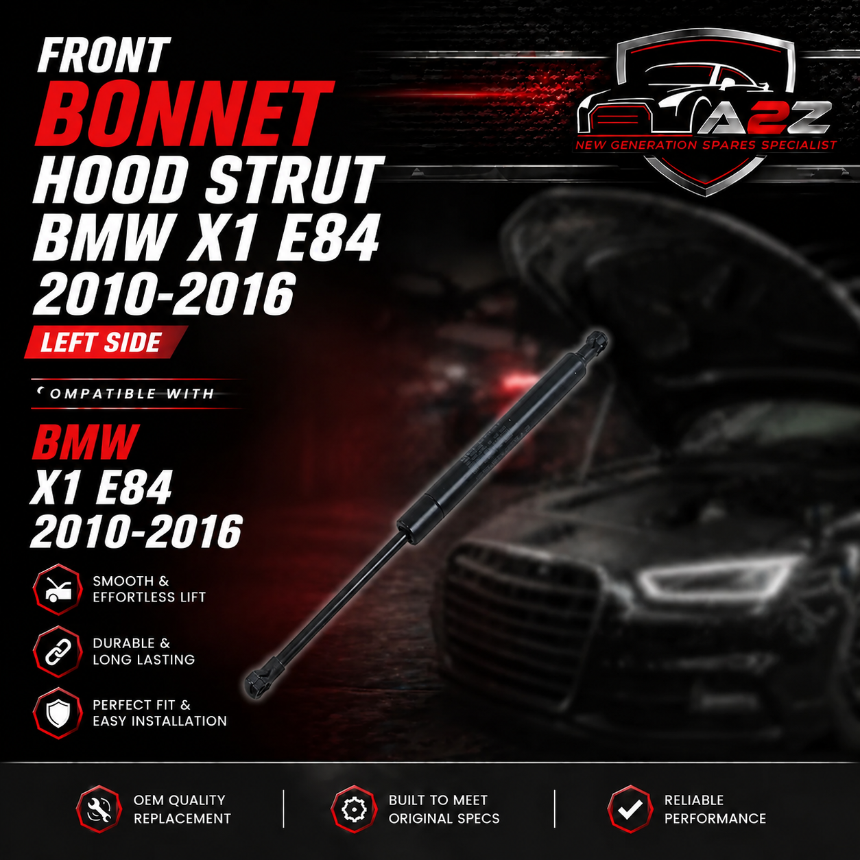 Front Bonnet Hood Strut 41612996344 Compatible With BMW X1 E84 2010-2016