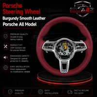 Burgundy Smooth Leather Steering Wheel Compatible With Porsche All Models