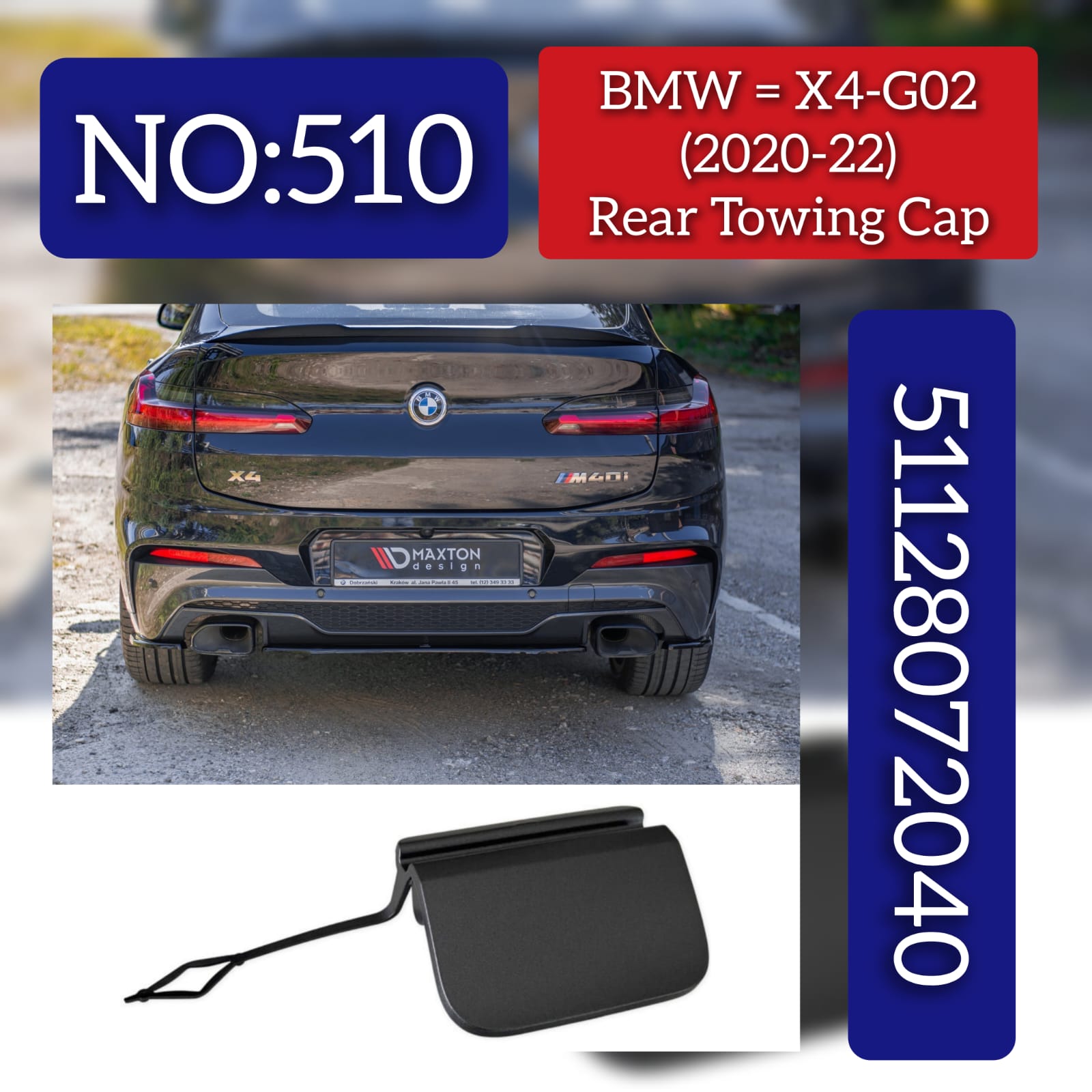 REAR BUMPER TOW HOOK COVER TOW EYE COVER (Towing Cap) 51128072040 Compatible With BMW X4 G02 2020-2022