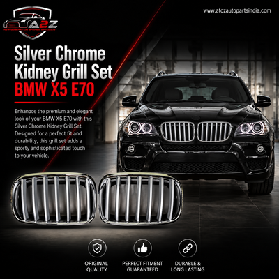 Silver Chrome Kidney Grill Set, 51137185224=R.H,& 51137185223=L.H  Compatible With  BMW X5 E70 Tag 41