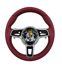 Burgundy Smooth Leather Steering Wheel Compatible With Porsche All Models