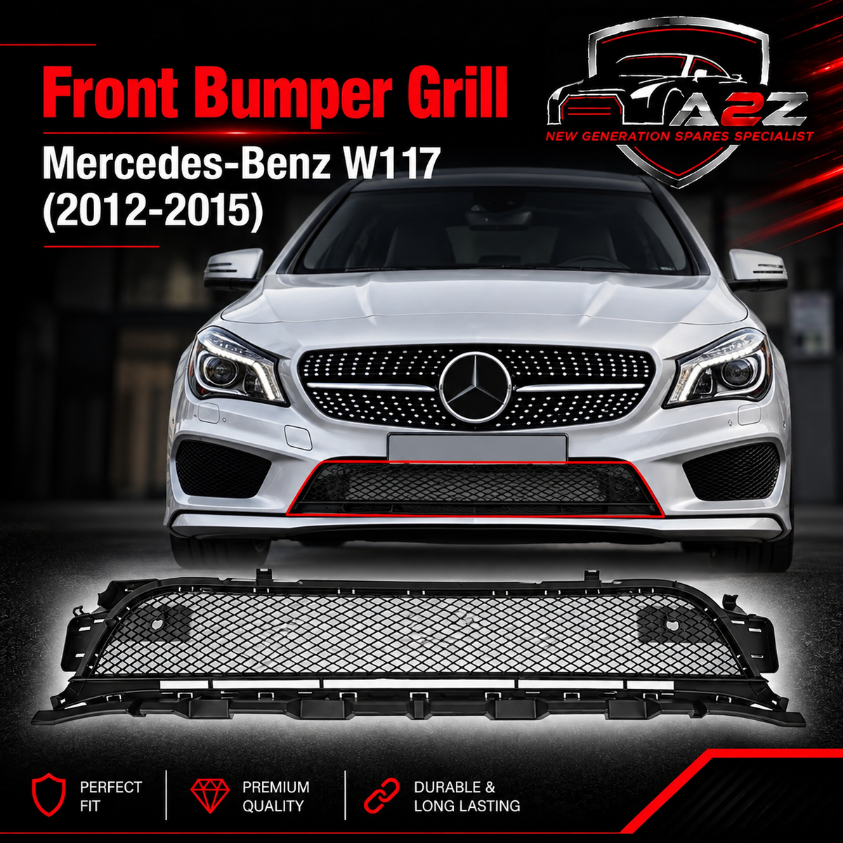 Front Bumper Grill 1178852122 Compatible With Mercedes-Benz CLA-CLASS W117 (2012-2015) Tag No.142