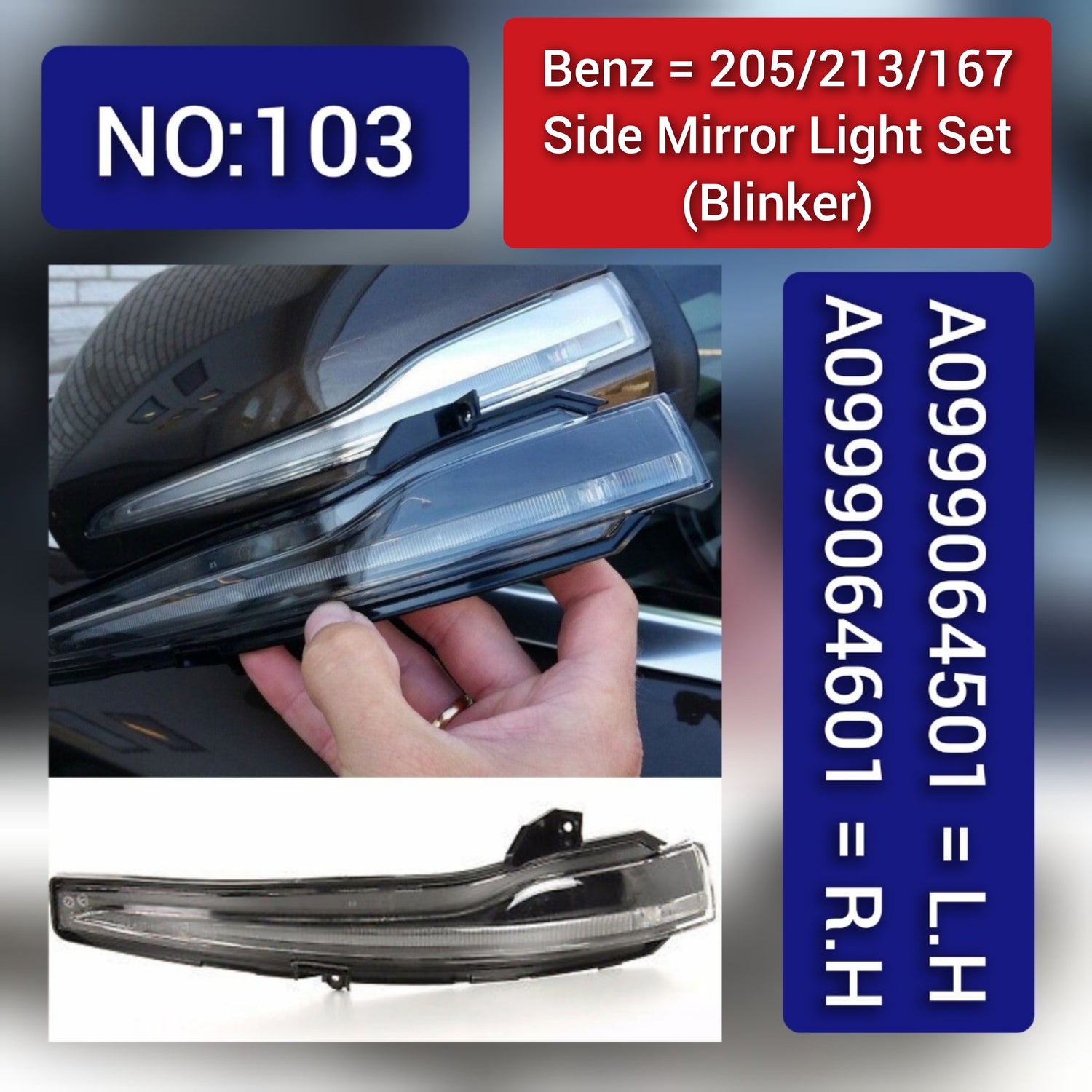 Dynamic Turn Signal LED Mirror Light Left A0999064501 & Right A0999064601 Compatible with MERCEDES-BENZ C-CLASS W205 & E-CLASS W213 & GLE W167 Tag-MLM-103