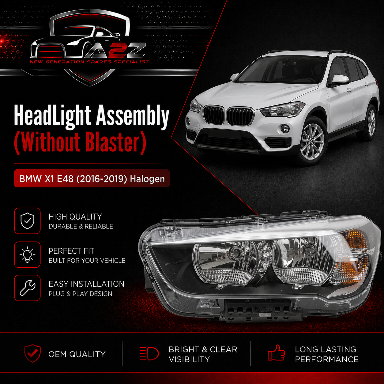 Headlight Headlamp Left 63117346533 & Right  63117346534  (Without Blaster) Compatible With BMW X1 E48  (2016-2019) Halogen