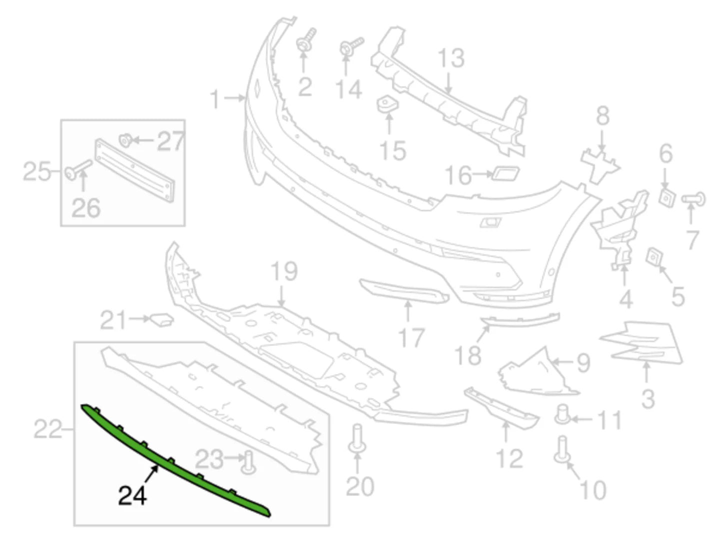 Front Lower Bumper Chrome LR095018 Compatible With Land Rover Range Rover Velar - L560 (2017-2024) Tag No.20