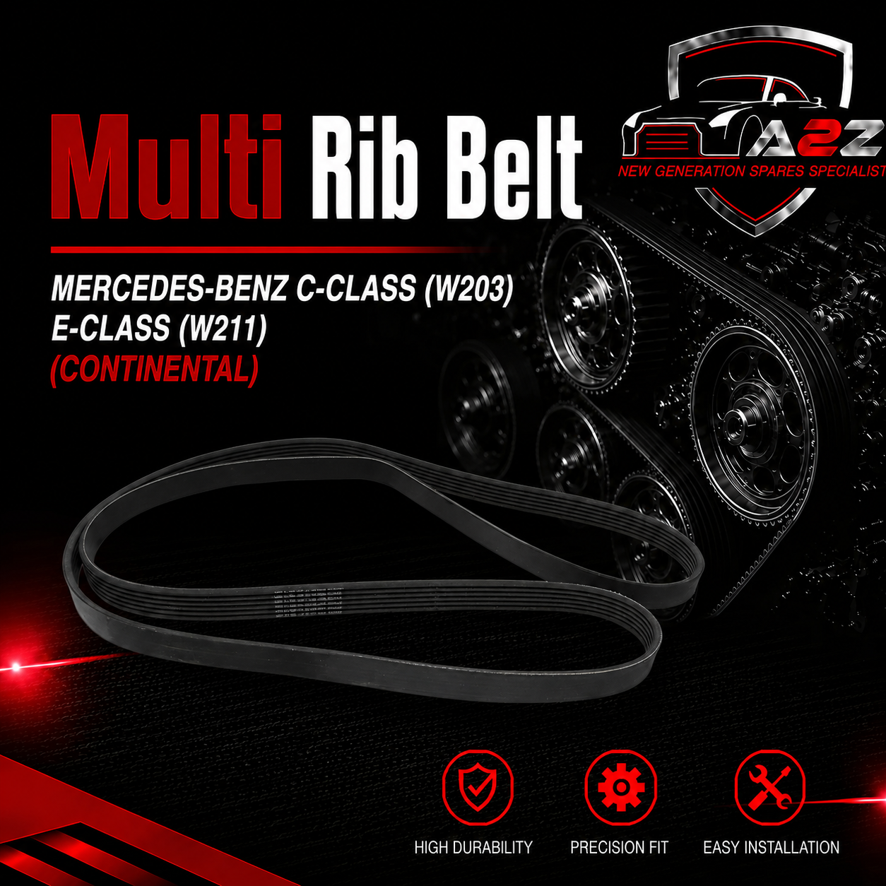 Multi Rib Belt 6PK2260 A0139972392 Compatible With MERCEDES-BENZ C-CLASS (W203) E-CLASS (W211) (CONTINENTAL)