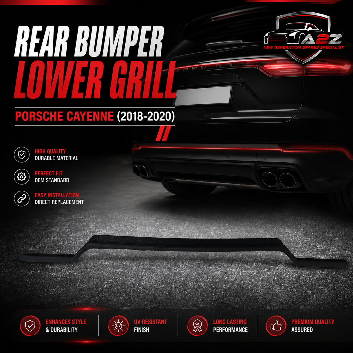 Rear Bumper Lower Grill 9Y0807649 Compatible With Porsche Cayenne (2018-2020) Tag No.514