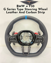 G Series Type Steering Wheel Leather & Carbon Strip Compatible With BMW For X5 X6 F30