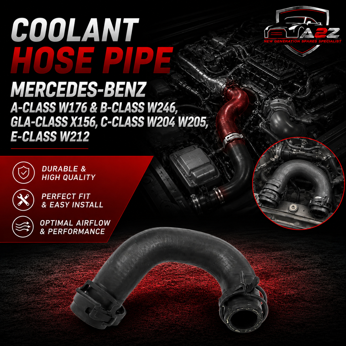 Coolant Hose Pipe 6512000882 6512001482 6512006901 A6512001482 A6512006901 A6512006901 For MERCEDES-BENZ A-CLASS W176 & B-CLASS W246, GLA-CLASS X156, C-CLASS W204 W205, E-CLASS  W212  Tag-H-89
