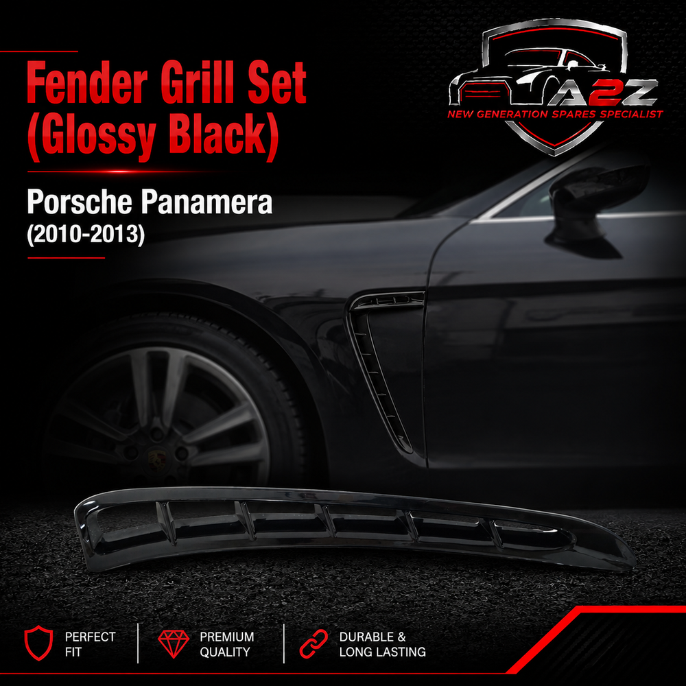 Fender Grill Set (Glossy Black) Right 970504633091 & Left 970504634091 Compatible With Porsche Panamera (2010-2013) Tag No.524