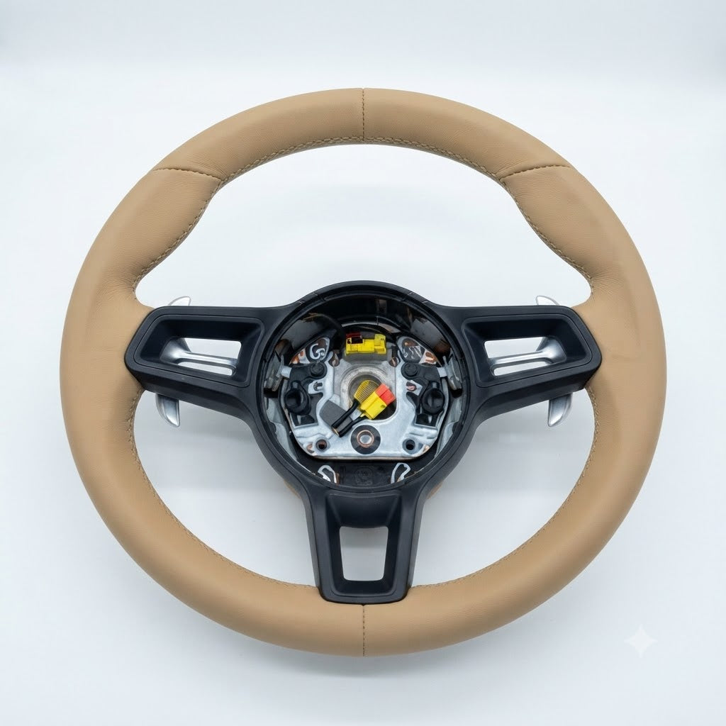 Beige Smooth Leather Steering Wheel Compatible With Porsche All Models