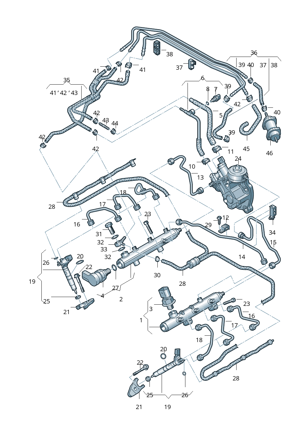 Fuel Injector Return Line Pipe  059130218AM & Compatible With AUDI A4 A6 A7 A8 Q5 Q7  & VW TOUAREG (7P5, 7P6)