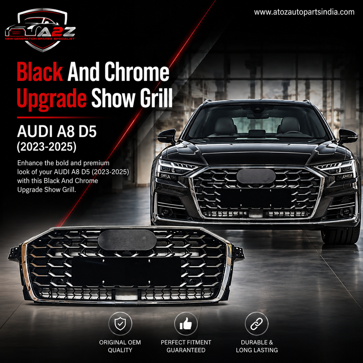 S8 Black And Chrome Upgrade Show Grill Compatible With AUDI A8 D5 (2023-25) Tag No.121