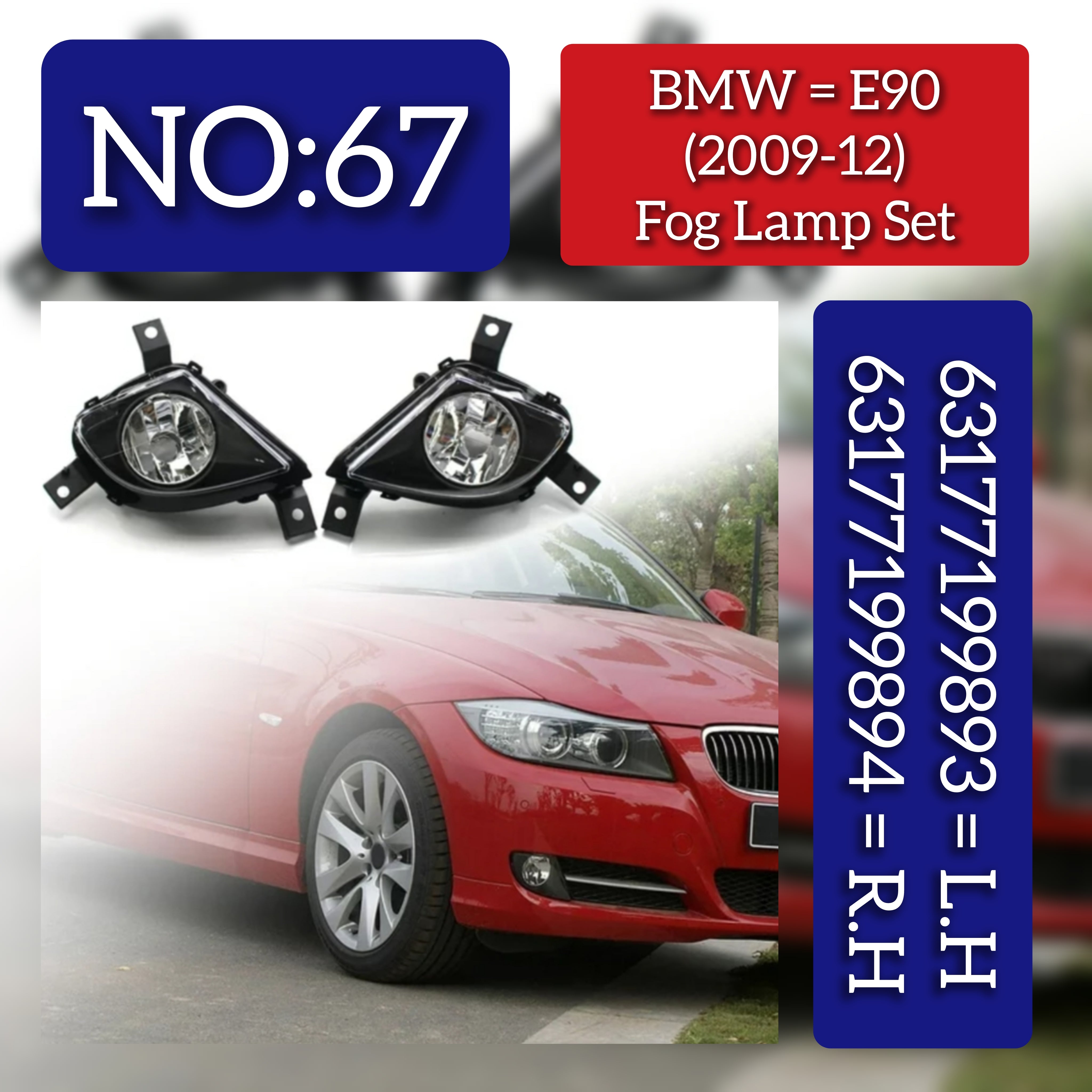 Fog Lamp Fog Light Compatible With BMW 3 Series E90 2009-2012 Fog Lamp Fog Light Left 63177199893 & Right 63177199894 Tag-FO-67