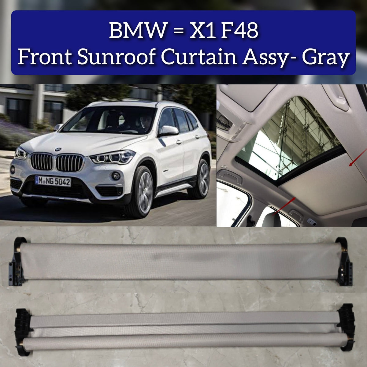Grey Sunroof Curtain Cover 54107391797 Compatible With BMW X1 F48