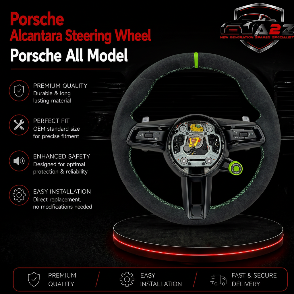 Alcantara Steering Wheel (Lizard Green Center Stripe) Compatible With Porsche All Models