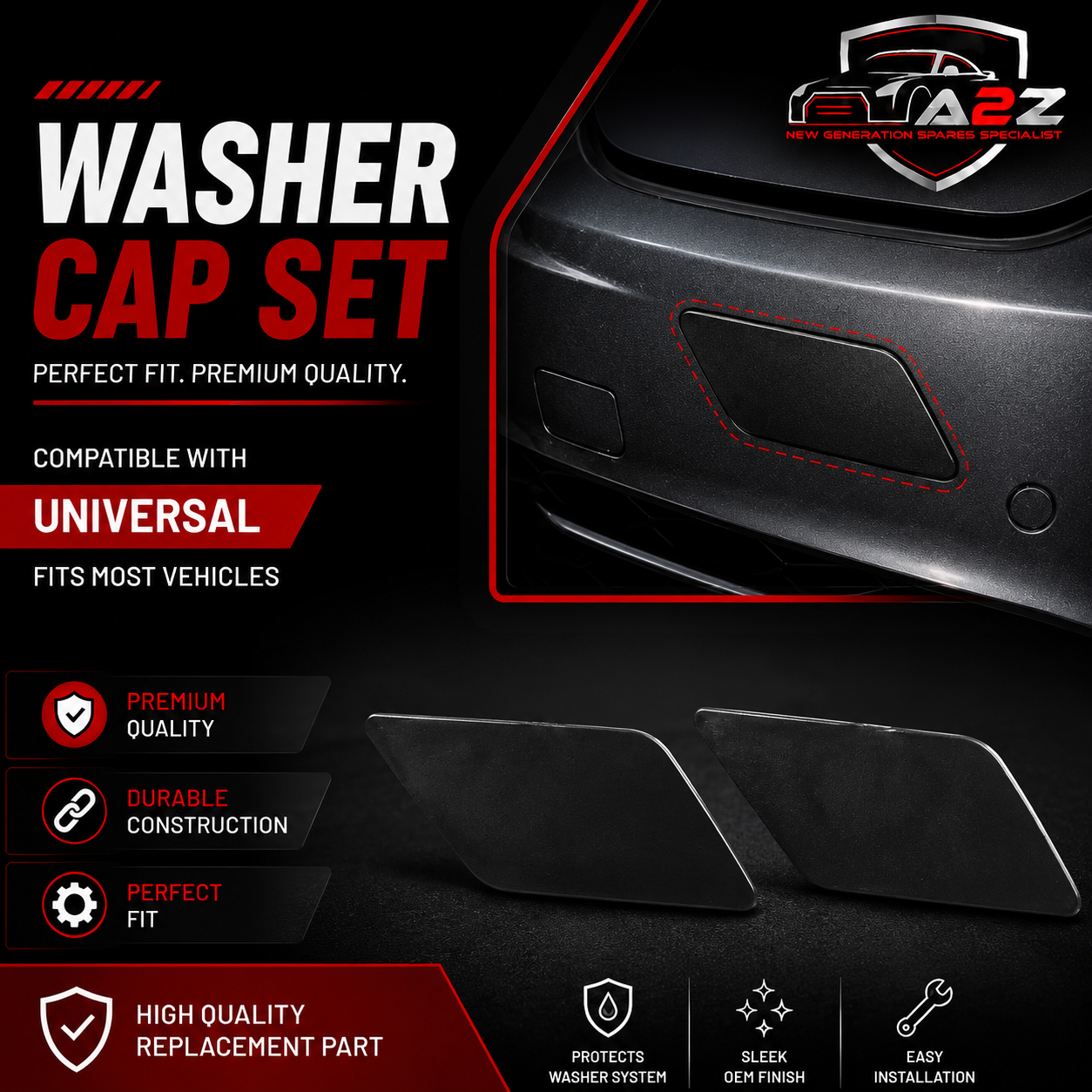 Washer Cap Set Left 5E0955109E & Right 5E0955110E Compatible With Skoda Octavia (2017-2020) Tag No.1056