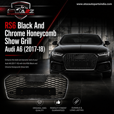 RS6 Black And Chrome Honeycomb Show Grill Compatible With Audi = A6 (2017-18) Tag No.67