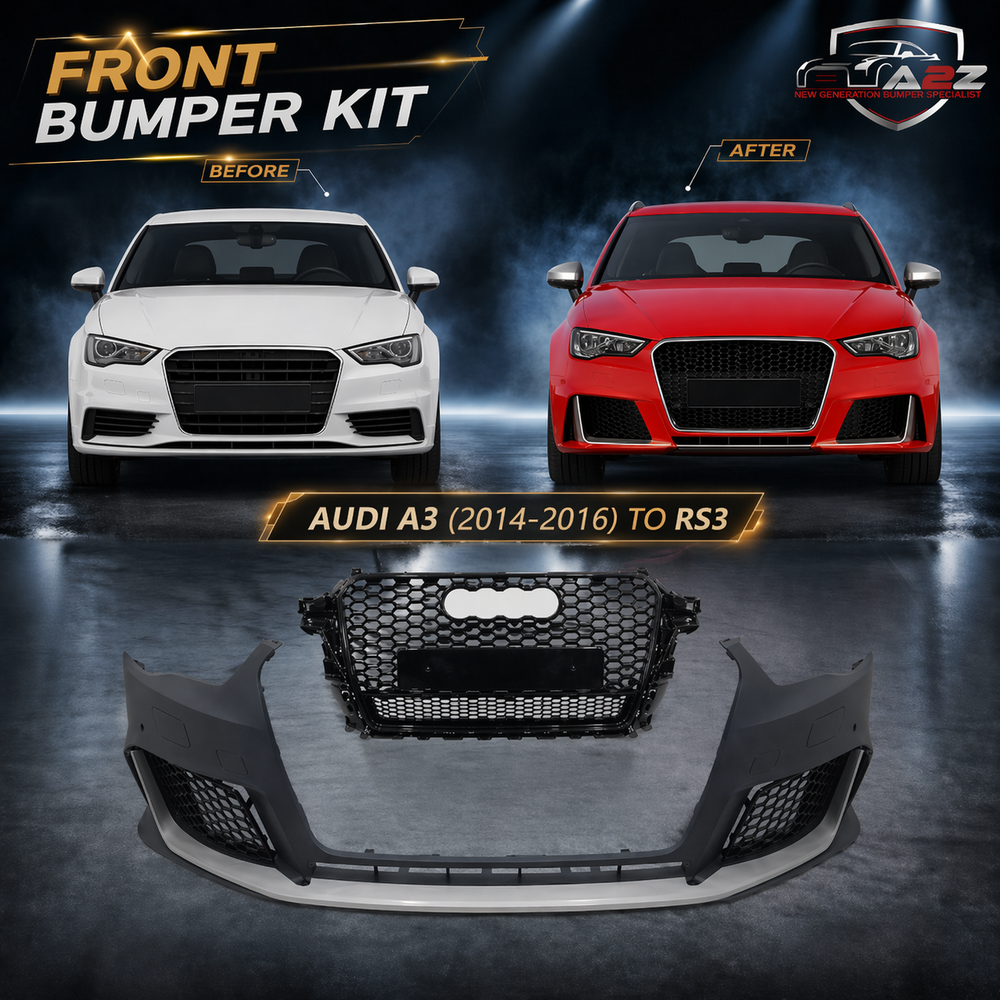 Front Bumper Bumperkit (Silver) FBK1 Compatible With Audi A3 (2014-16) Upgrade Into RS3