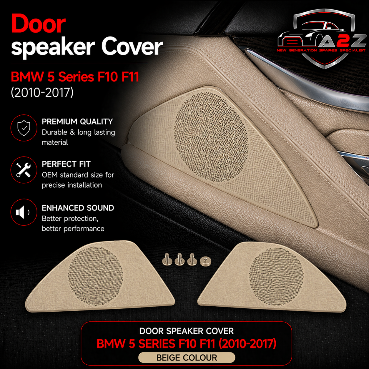 Rear Left Door Speaker Cover Beige 51427318823 Compatible With BMW 5 Series F10 F11