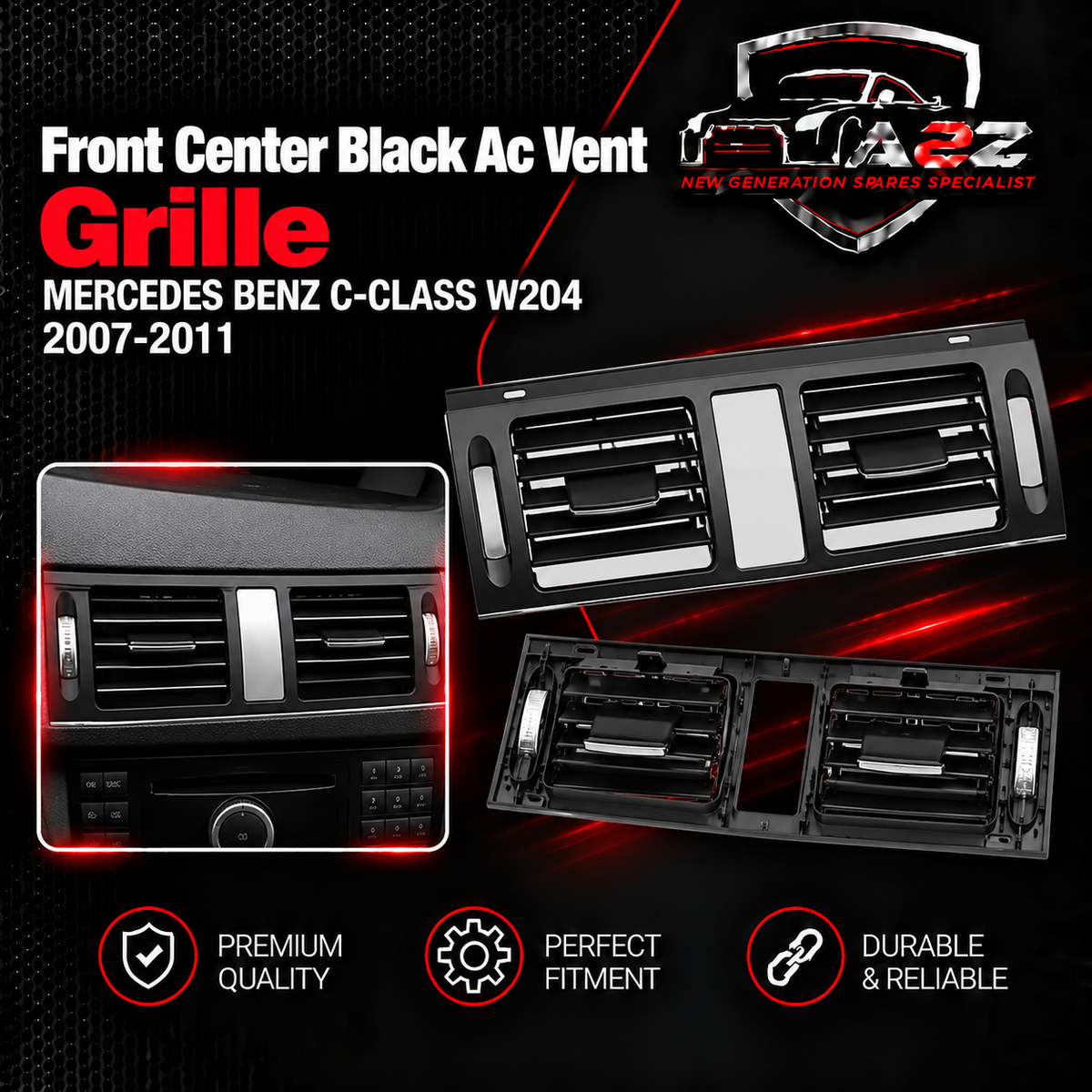Front Center Black Ac Vent Grille 2048300354-9116 Compatible With MERCEDES BENZ C-CLASS W204 2007-2011