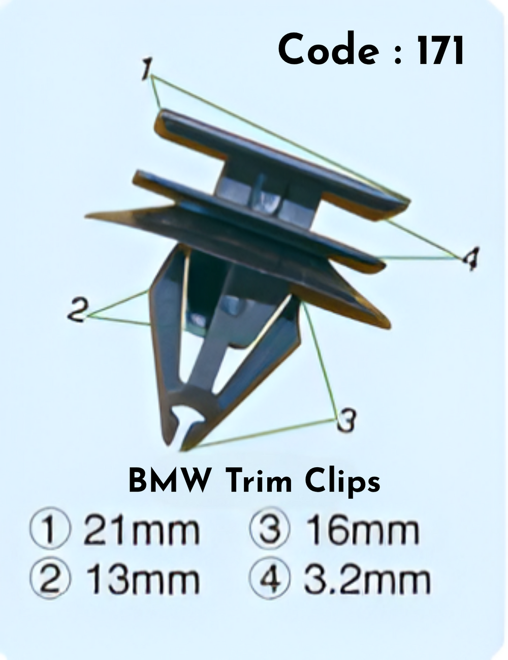Trim Cips (Set of 10) Code:171 Compatible With BMW