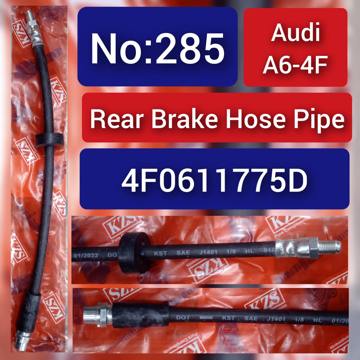 Rear Brake Hose Pipe 4F0611775D Compatible with AUDI  A6 4F Tag-H-285