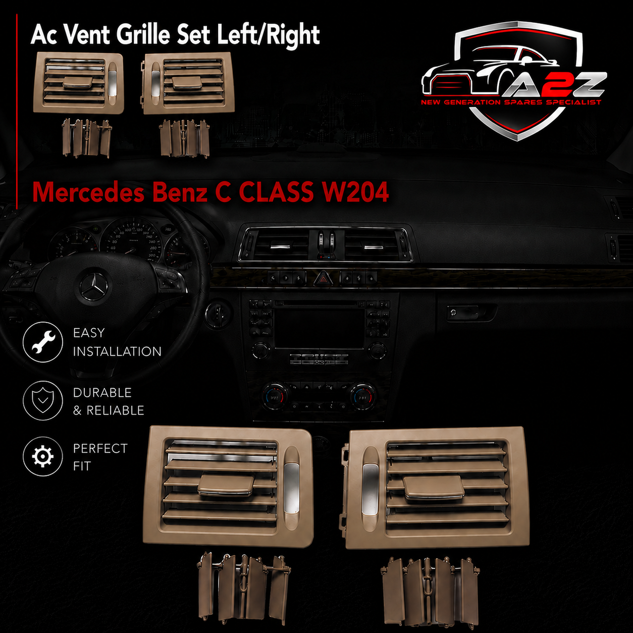 Ac Vent Grille Set Left/Right 20483014548465 Compatible with Mercedes & Mercedes Benz C CLASS W204