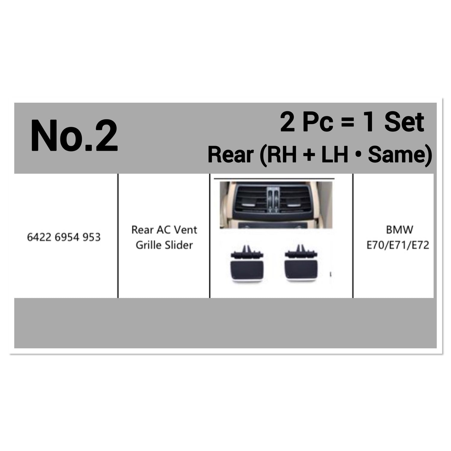 Rear Air Conditioner Back Ac Vent Grille Outlet Tab Clip Slider Repair Kit 64226954953 Compatible With BMW X5 (E70) & X6 (E71, E72) (Set Of 2)