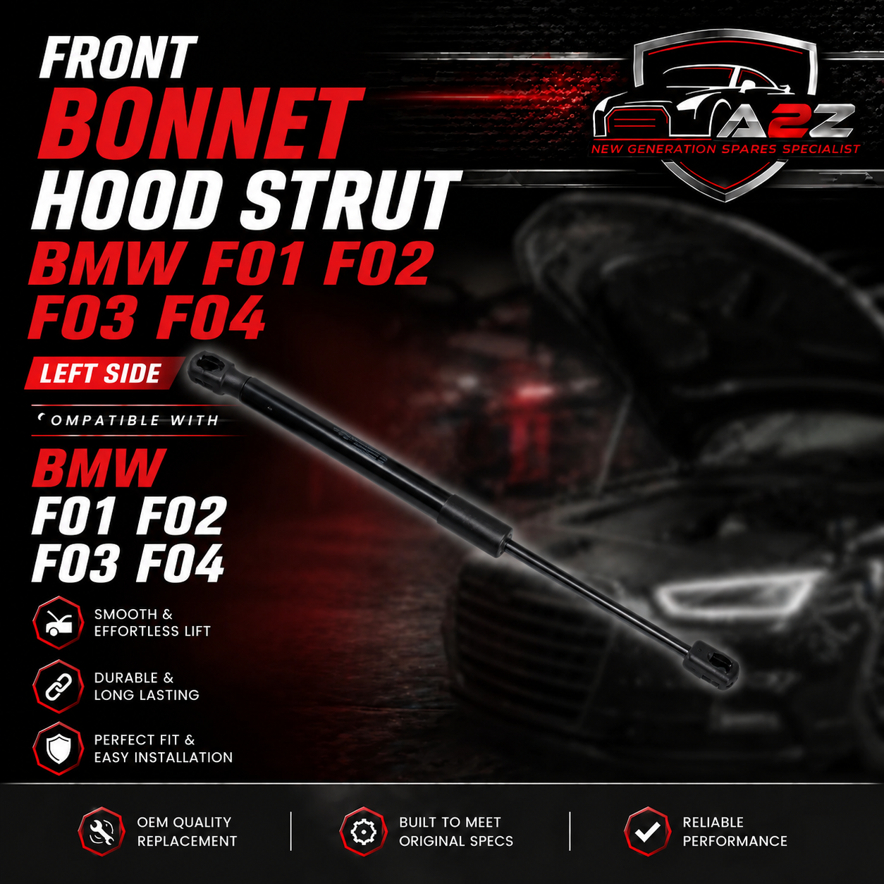 Front Bonnet Hood Strut 51237289752 Compatible With BMW 7 Series (F01, F02, F03, F04)