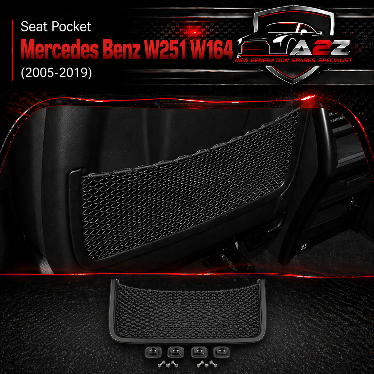 Black Seat Storage Pocket Cover 1669100003-9H23 Compatible With Mercedes Benz R-Class W251 & GL-Class W164 & GLE