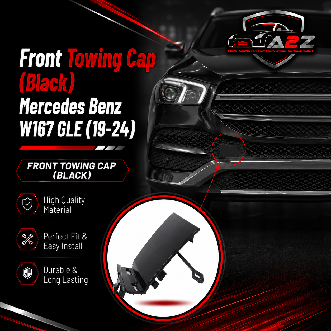 Front Towing Cap (Black) 1678856103 Compatible With Mercedes Benz W167 GLE (19-24) Tag No.389